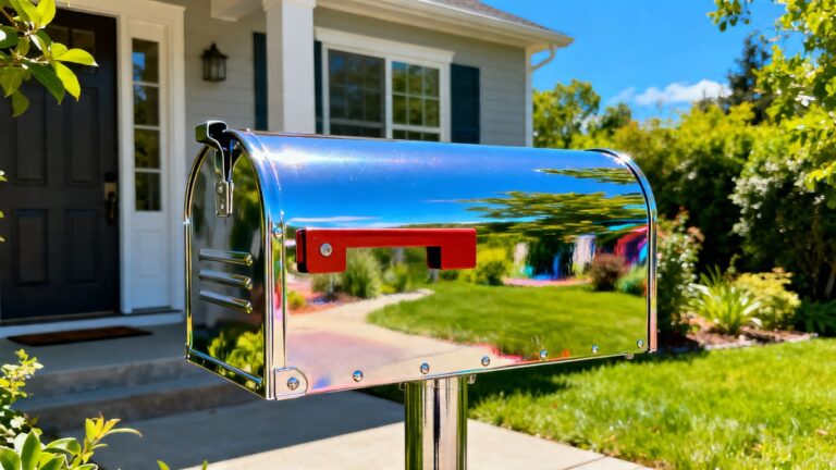 Refreshed aluminum mailbox outside a home.