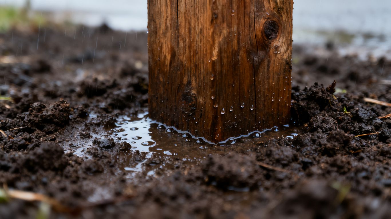 Mailbox post secured in wet clay soil.